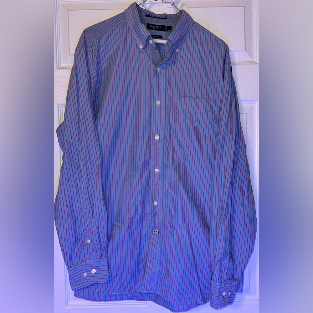 Nautica Gray and Pink Striped Shirt